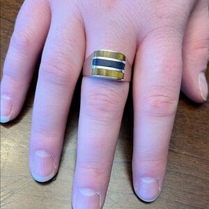 Vintage Mexico 925 Sterling Silver Onyx and Tiger Eye Inlay Ring